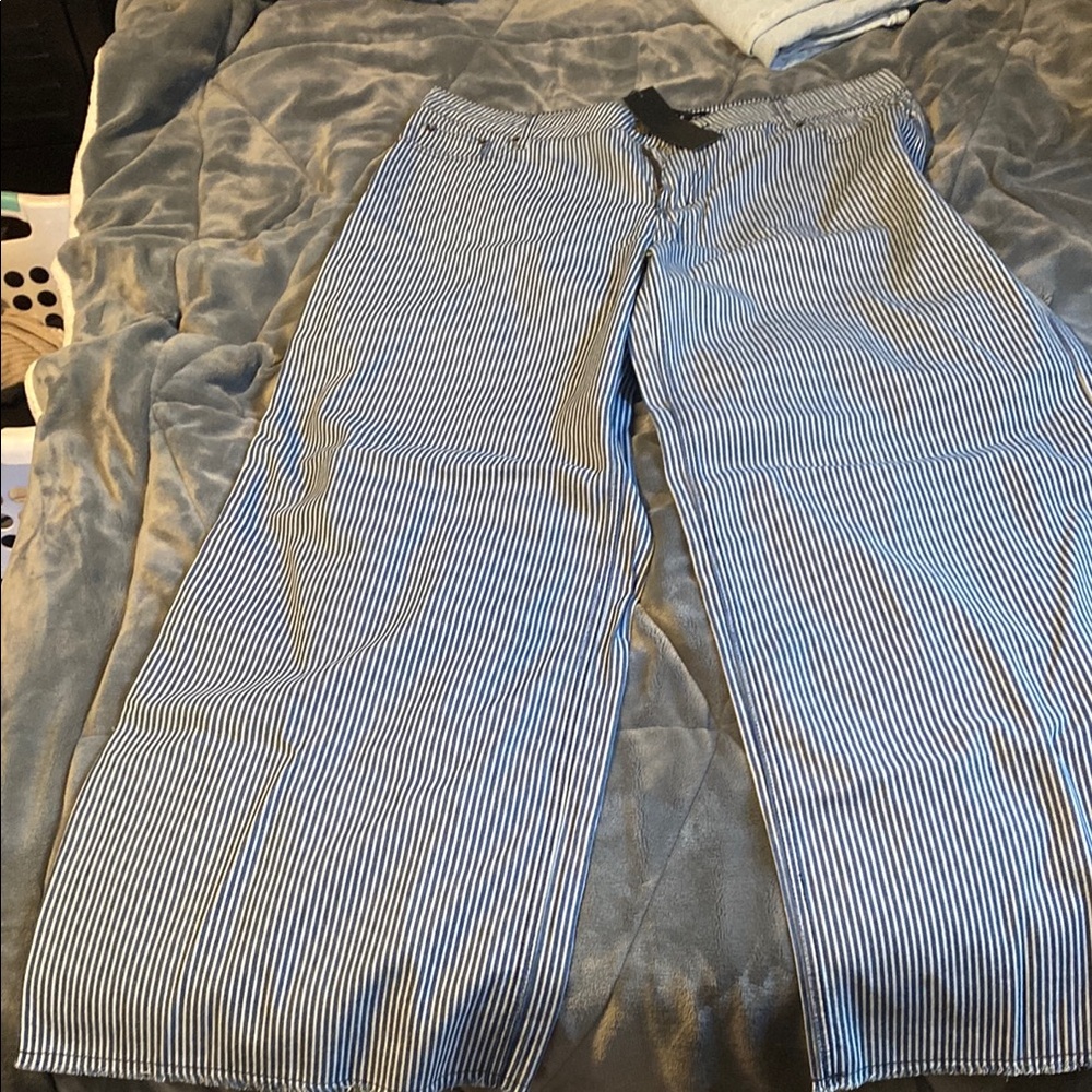 Blue and White Striped Pants